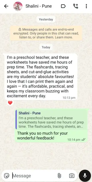 Original WhatsApp feedback from Shalini, Pune