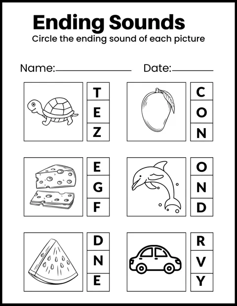 Ending Sounds worksheet — Alphabet & Phonics