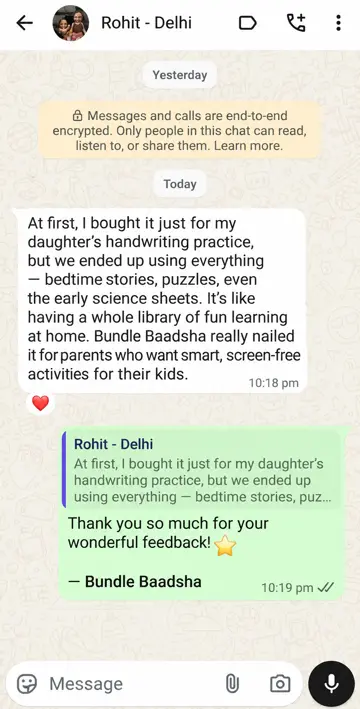 Original WhatsApp feedback from Rohit, Delhi